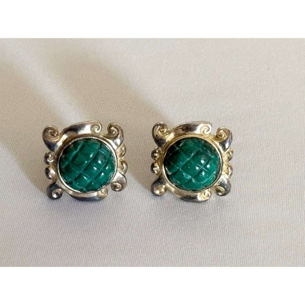 Stephen Dweck Sterling Silver‎ 925 Carved Green Agate Men's Cufflinks